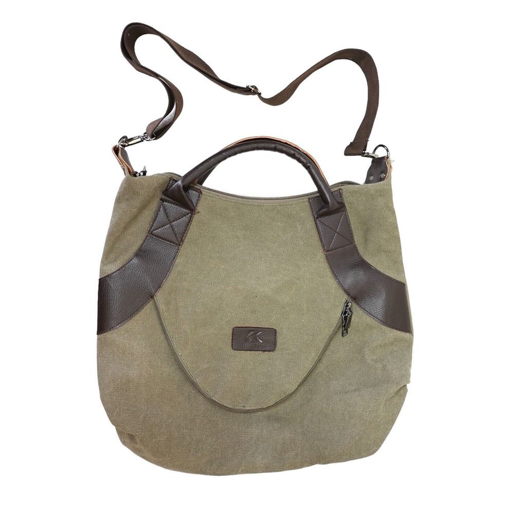 K2 Classic Fashion Messenger Bag‎  Large Tan Canvas  Shoulder Bag Leather Trim